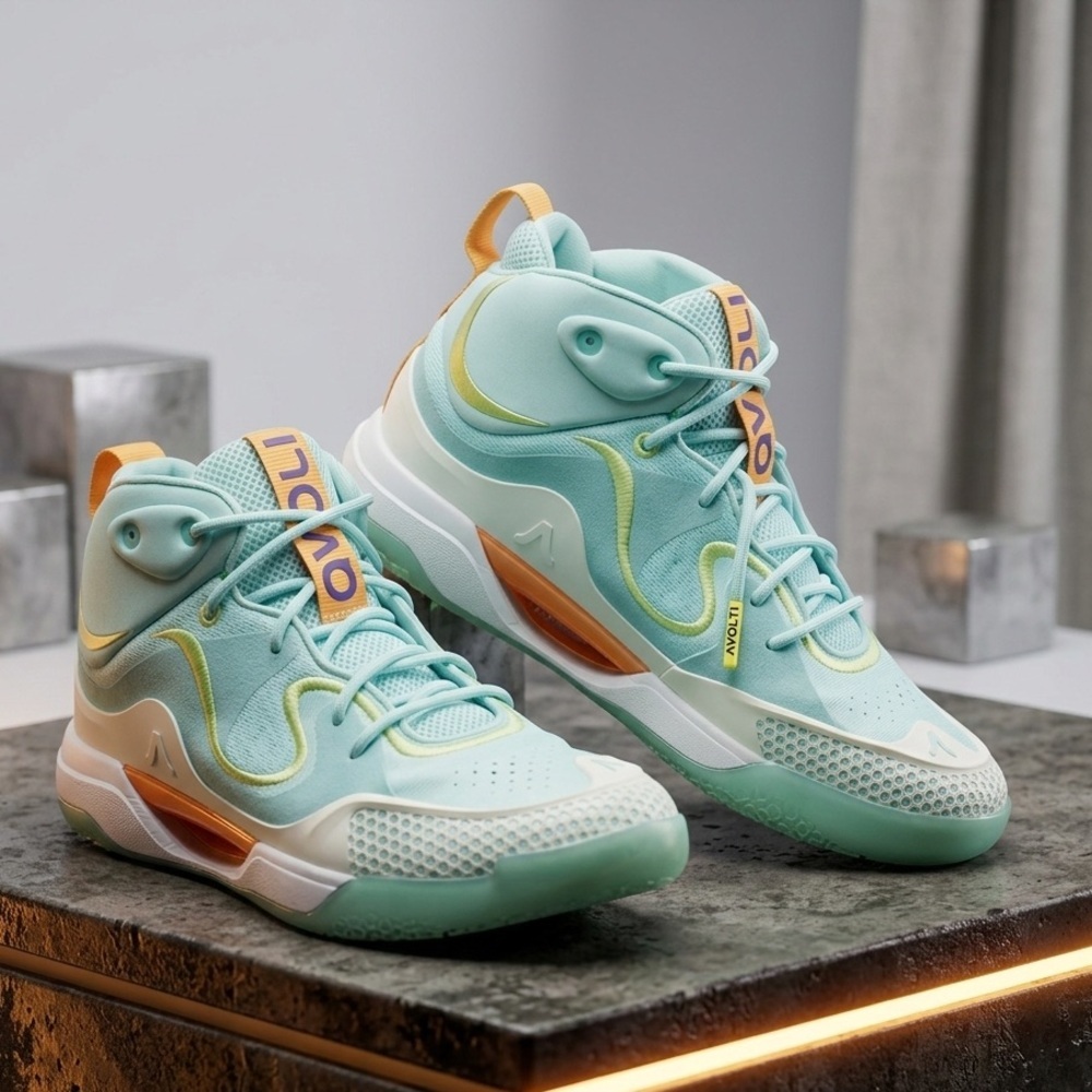 Women's Mint Green and Orange Volleyball Sneakers High Top Size 12 Gym Workout